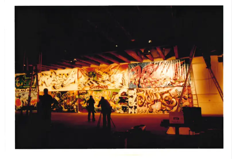 Painted canvases on display