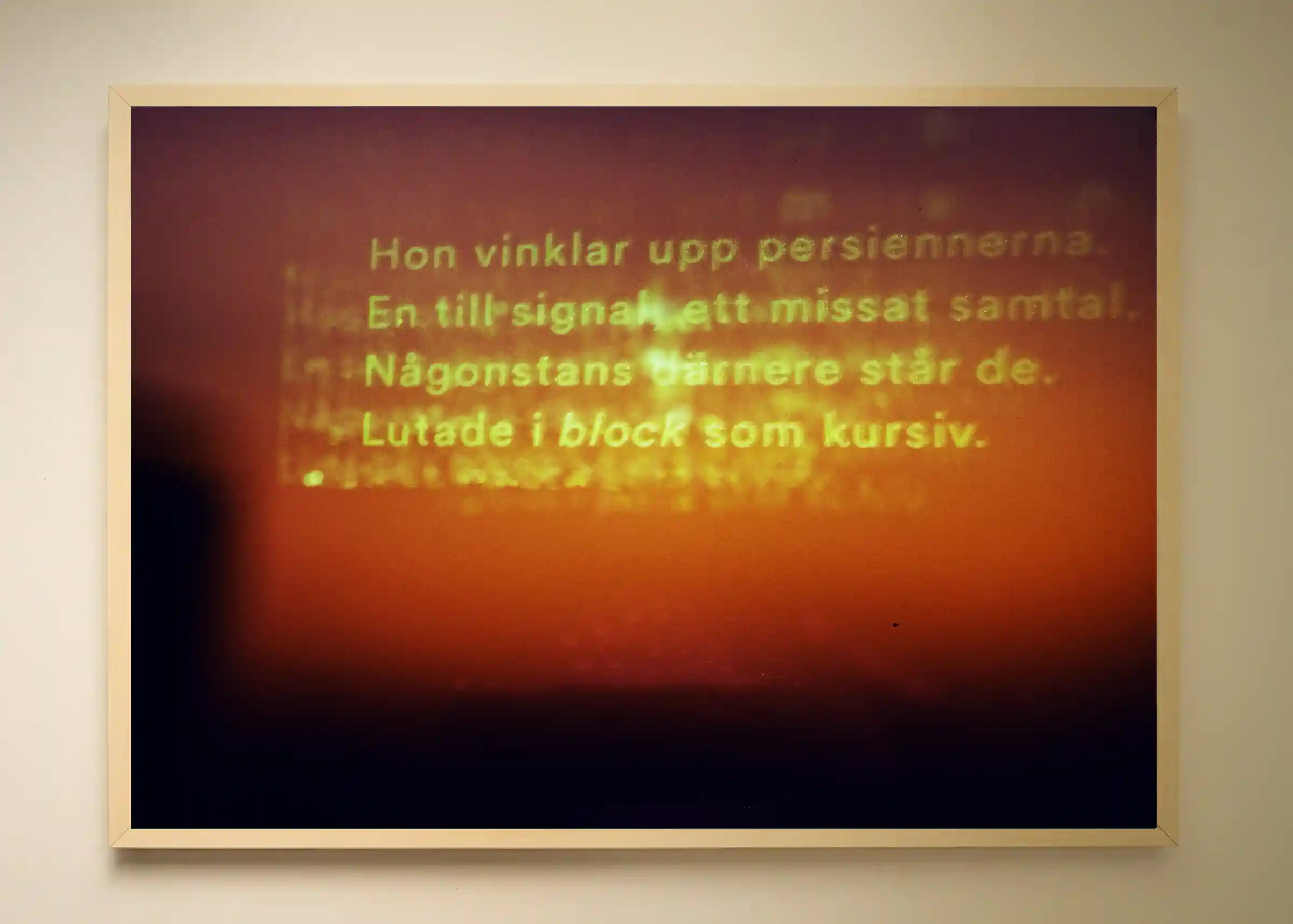 Swedish poem print, projected text on canvas