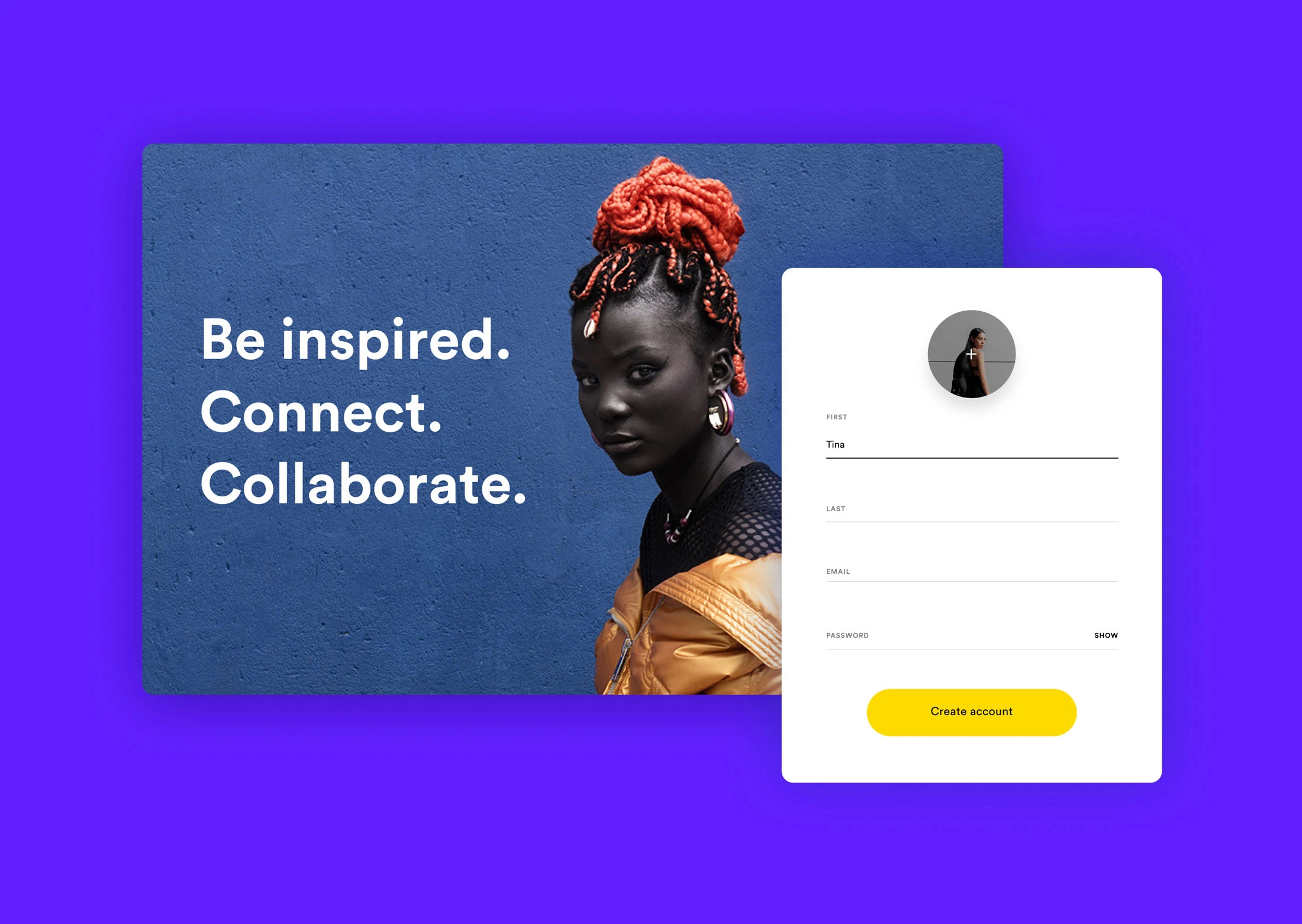 Afripedia platform — sign up screen, "Be inspired. Connect. Collaborate."